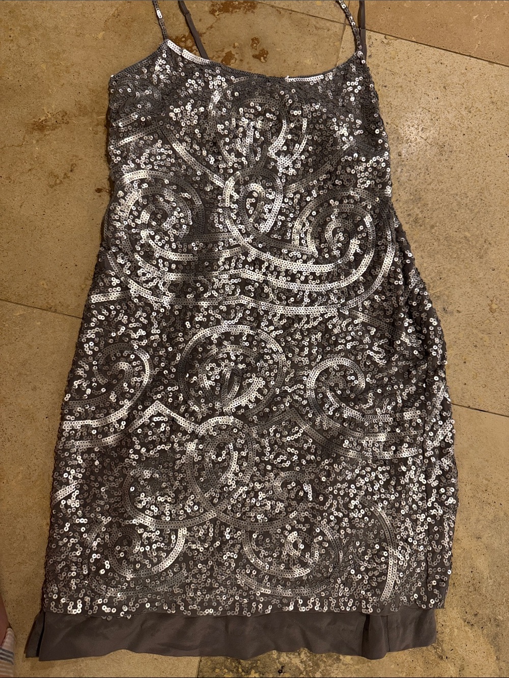 BCBGMaxAzria Silver Sequin Mini Slip Dress